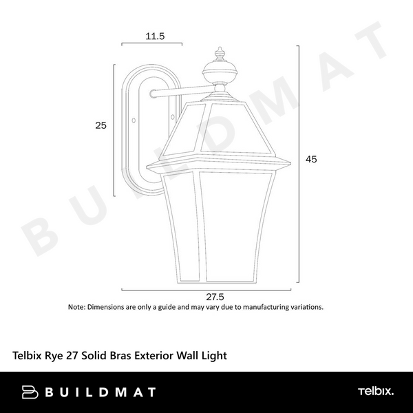 Telbix Rye 27 Solid Bras Exterior Wall Light Brass