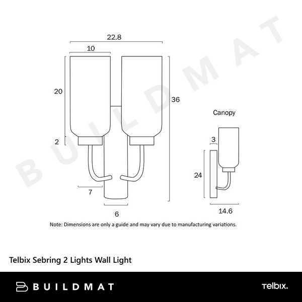 Telbix Sebring 2 Lights Wall Light Black Opal Matt