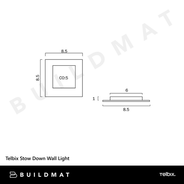 Telbix Stow Square Down Wall Light Silver 5000K