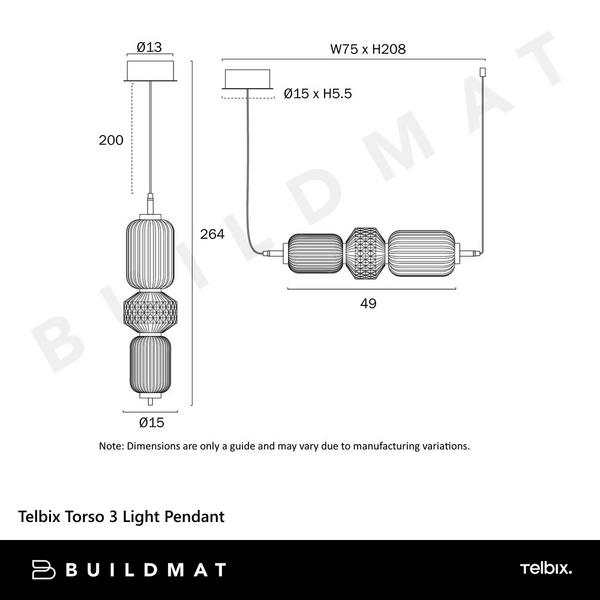 Telbix Torso 3 Light Pendant Brass
