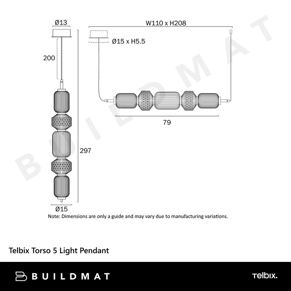 Telbix Torso 5 Light Pendant Brass