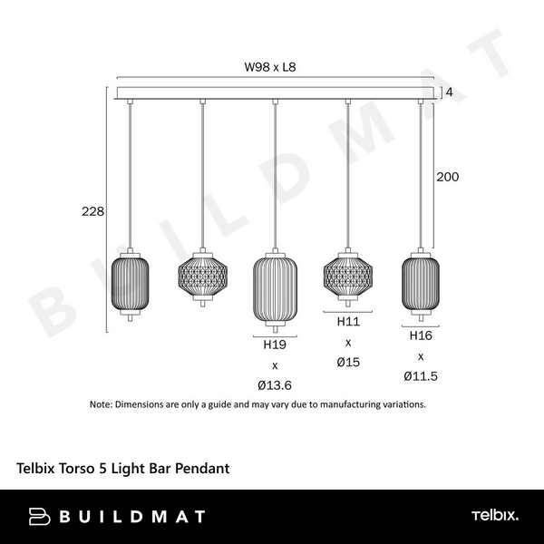 Telbix Torso 5 Light Bar Pendant Black