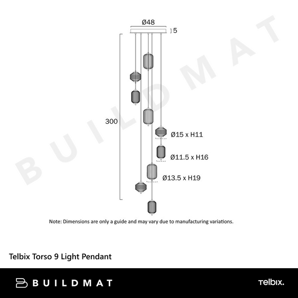 Telbix Torso 9 Light Pendant Black