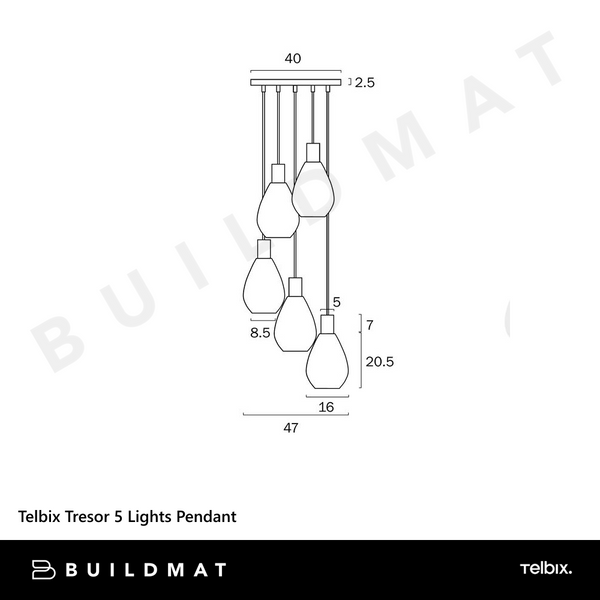 Telbix Tresor 5 Lights Pendant Black Opal Matt