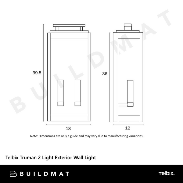 Telbix Truman 2 Light Exterior Wall Light Black