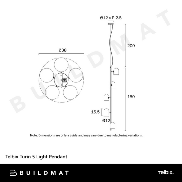 Telbix Turin 5 Light Pendant Black
