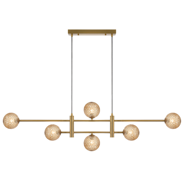 Telbix Tyson 6 Light Pendant Antique Gold Amber Tear