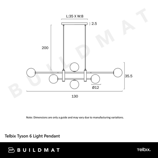 Telbix Tyson 6 Light Pendant Black Frost Tear