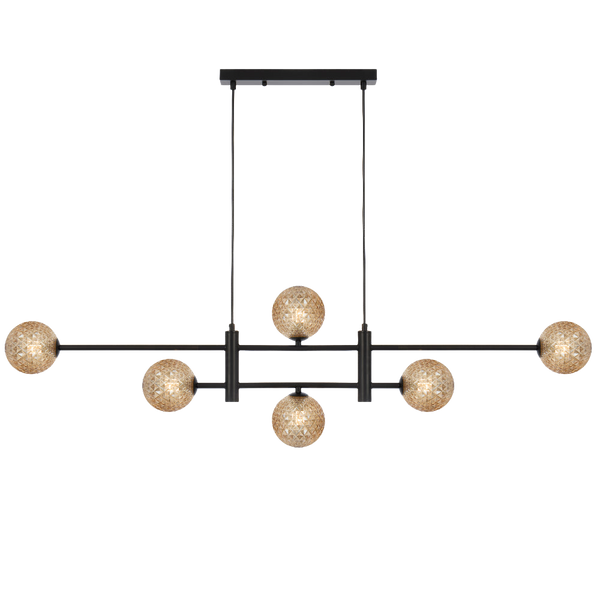 Telbix Tyson 6 Light Pendant Black Amber Tear