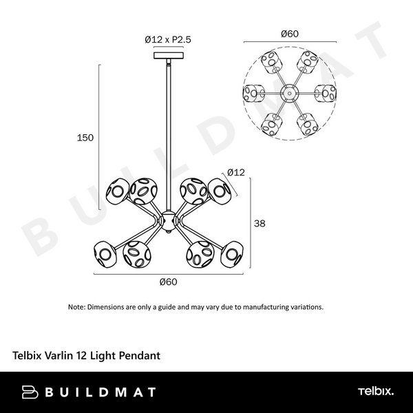 Telbix Varlin 12 Light Pendant Black