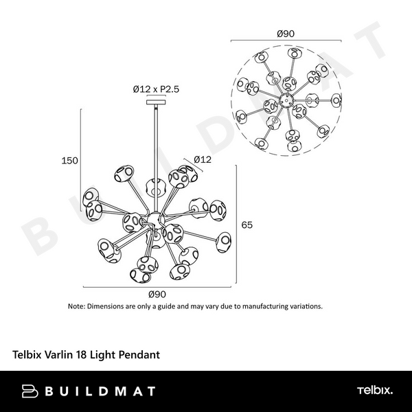 Telbix Varlin 18 Light Pendant Black