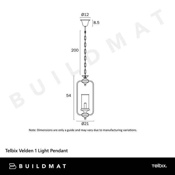 Telbix Velden 1 Light Pendant Copper