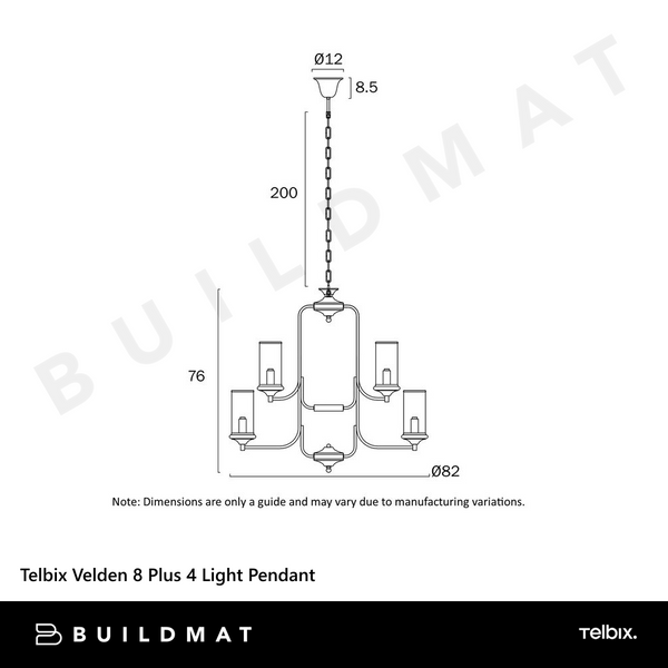 Telbix Velden 8 Plus 4 Light Pendant Copper