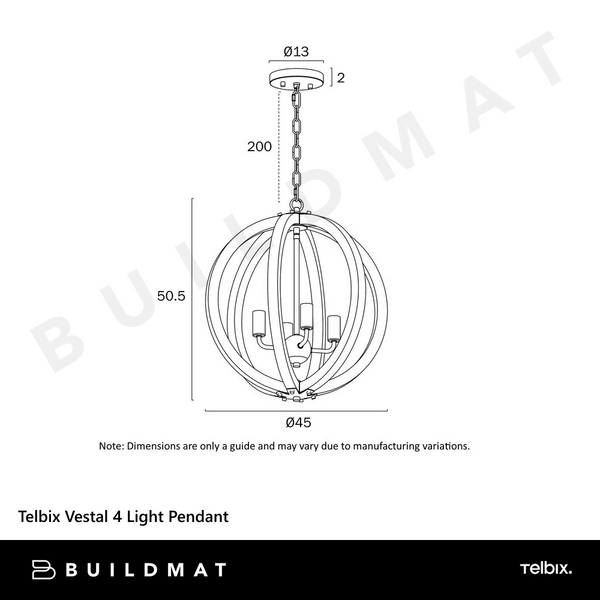 Telbix Vestal 4 Light Pendant Black