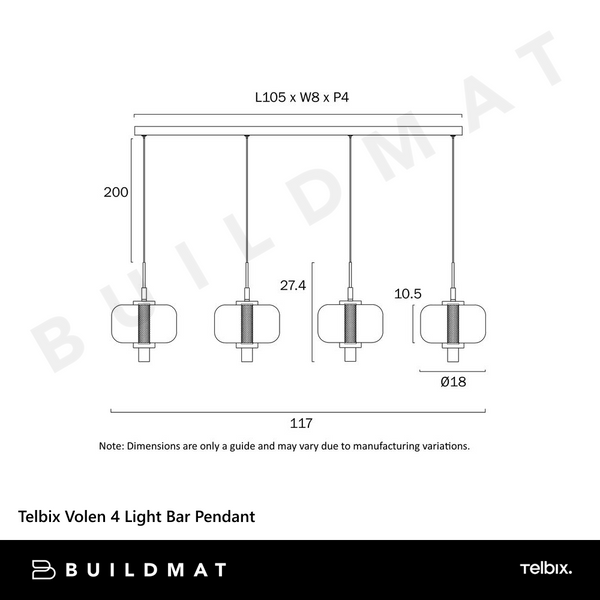Telbix Volen 4 Light Bar Pendant Black