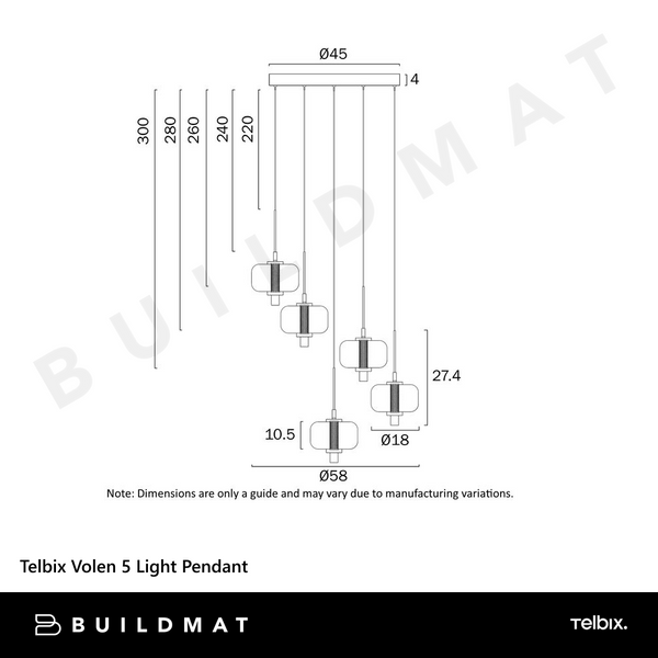 Telbix Volen 5 Light Pendant Black