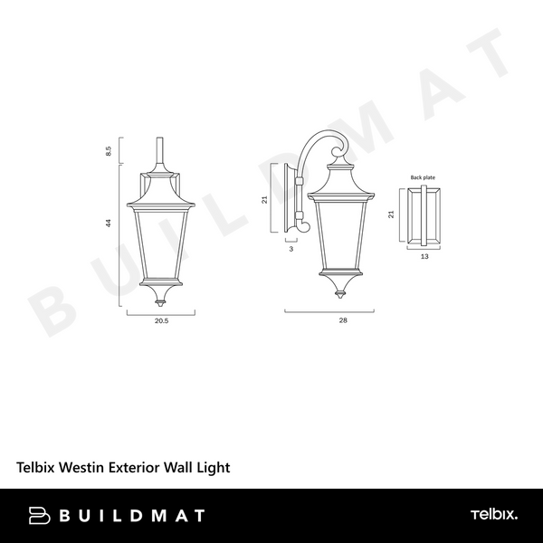 Telbix Westin Exterior Wall Light Black