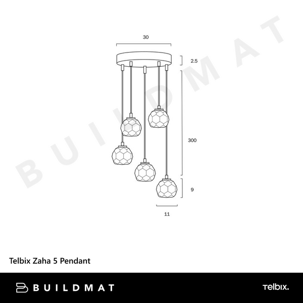 Telbix Zaha 5 Pendant Antique Gold