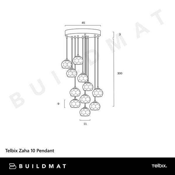 Telbix Zaha 10 Pendant Antique Gold