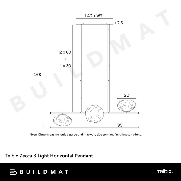 Telbix Zecca 3 Light Horizontal Pendant Black