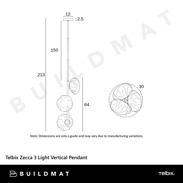 Telbix Zecca 3 Light Vertical Pendant Black Smoke