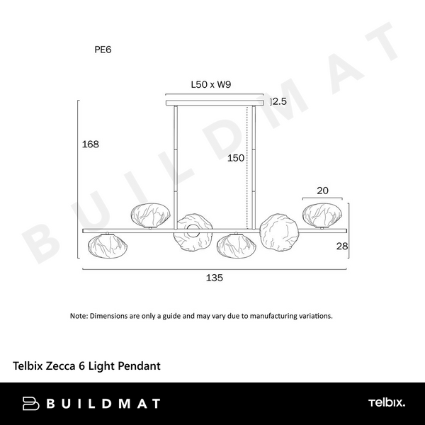 Telbix Zecca 6 Light Pendant Black Smoke