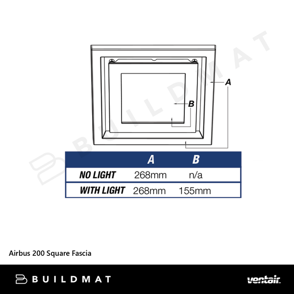 Ventair Airbus 200 Square Fascia Matte Black