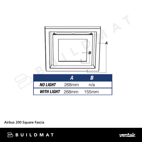 Ventair Airbus 200 Square Fascia White