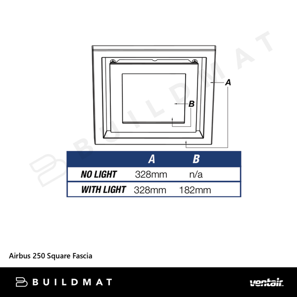 Ventair Airbus 250 Square Fascia Matte Black