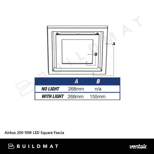 Ventair Airbus 200 10W LED Square Fascia Matte Black