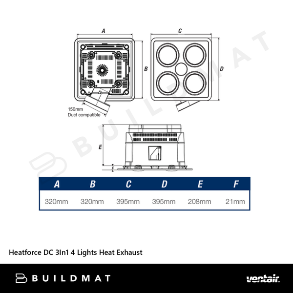 Ventair Heatforce DC 3In1 4 Lights Heat Exhaust White
