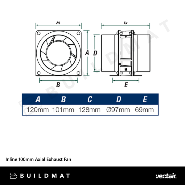 Ventair Inline 100mm Axial Exhaust Fan