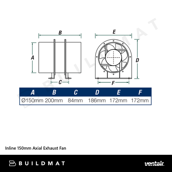 Ventair Inline 150mm Axial Exhaust Fan