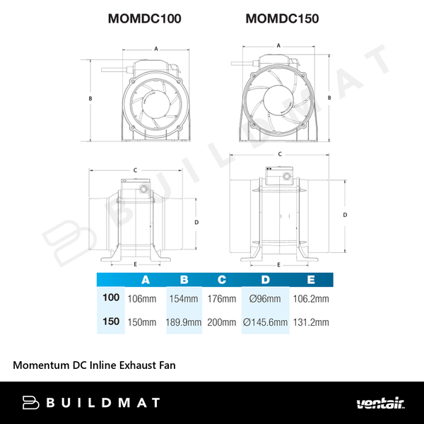 Ventair Momentum 100mm DC Inline Exhaust Fan