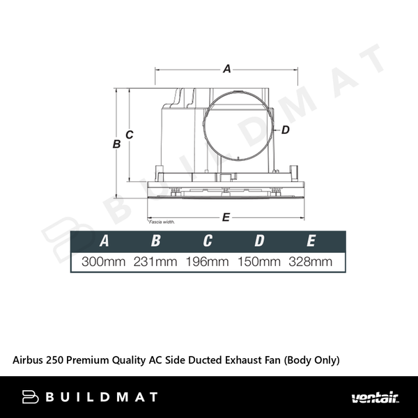 Ventair Airbus 250 Premium Quality AC Side Ducted Exhaust Fan (Body Only)