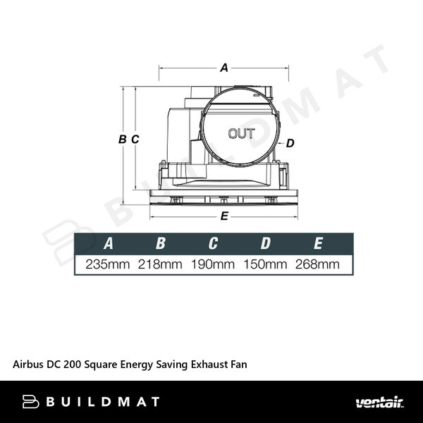 Ventair Airbus DC 200 Square Energy Saving Exhaust Fan White
