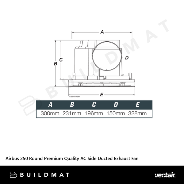 Ventair Airbus 250 Round Premium Quality AC Side Ducted Exhaust Fan White