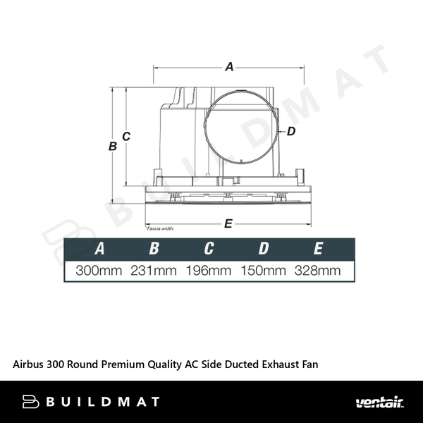 Ventair Airbus 300 Round Premium Quality AC Side Ducted Exhaust Fan White