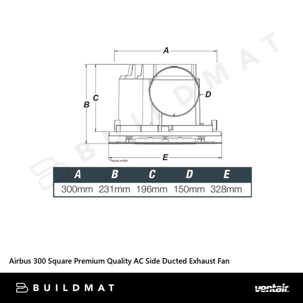 Ventair Airbus 300 Square Premium Quality AC Side Ducted Exhaust Fan White