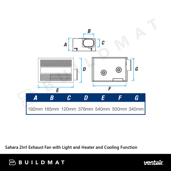 Ventair Sahara 2In1 Exhaust Fan with Light and Heater and Cooling Function White