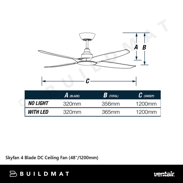 Ventair Skyfan 4 Blade DC Ceiling Fan (48"/1200mm) Black