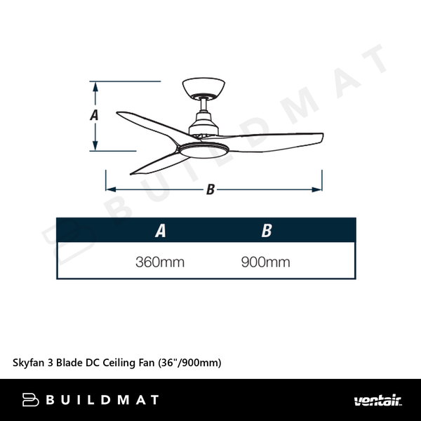 Ventair Skyfan 3 Blade DC Ceiling Fan (36"/900mm) White