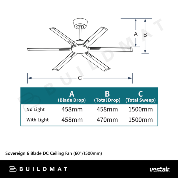 Ventair Sovereign 6 Blade DC Ceiling Fan (60"/1500mm) Black