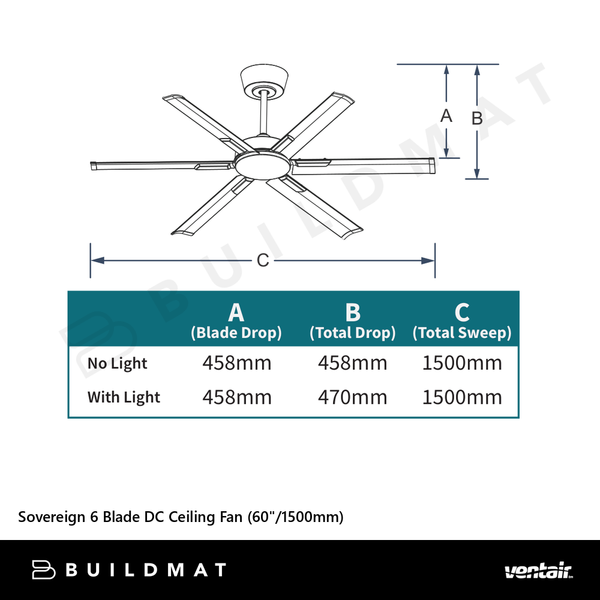 Ventair Sovereign 6 Blade DC Ceiling Fan (60"/1500mm) White