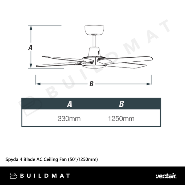 Ventair Spyda 4 Blade AC Ceiling Fan (50"/1250mm) Matte Black