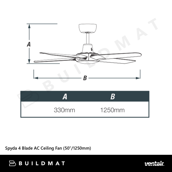 Ventair Spyda 4 Blade AC Ceiling Fan (50"/1250mm) Titanium