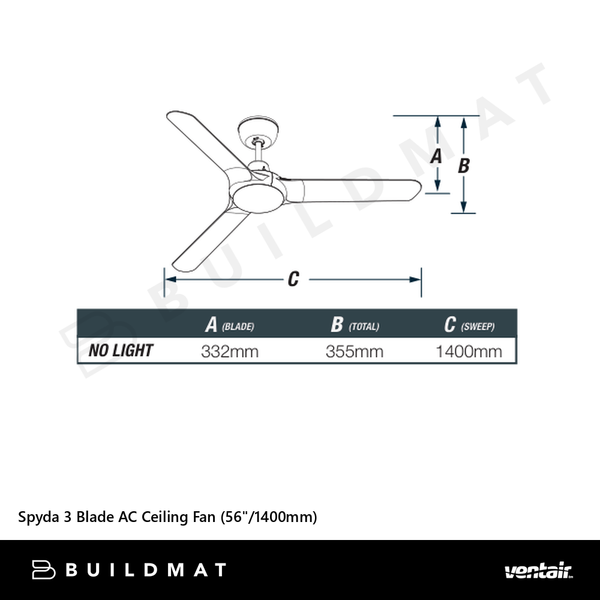 Ventair Spyda 3 Blade AC Ceiling Fan (56"/1400mm) Titanium