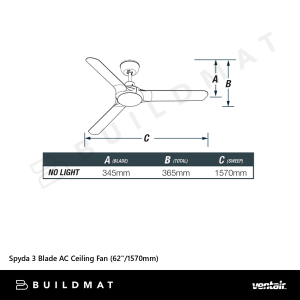 Ventair Spyda 3 Blade AC Ceiling Fan (62"/1570mm) Bamboo