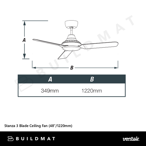 Ventair Stanza 3 Blade Ceiling Fan (48"/1220mm) White