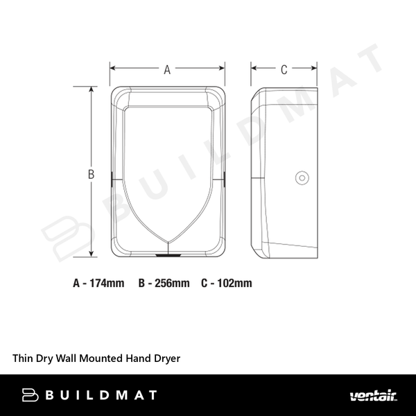 Ventair Thin Dry Wall Mounted Hand Dryer Stainless Steel